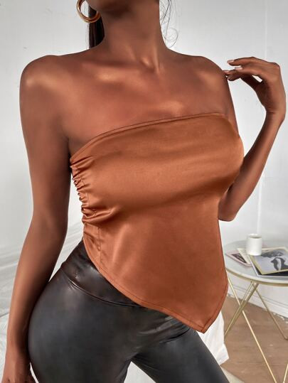 SHEIN SXY Tie Back Satin Bandana Tube Top | SHEIN