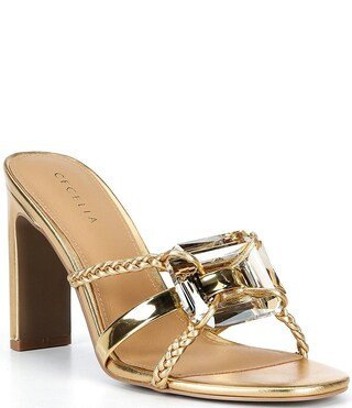 Cecelia New York Mina Block Heel Gem Dress Mules - 6.5 | Dillard's