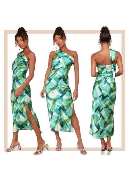 Green abstract satin one shoulder midi dresss

#LTKwedding #LTKfindsunder100 #LTKparties