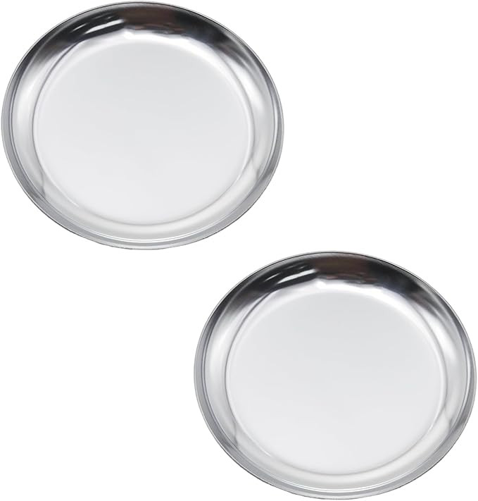 Pine & Linen 2 Pcs Silver Jewelry Dish, 4 Inch Stainless Steel Trinket Tray Decorative Plate, Sma... | Amazon (US)