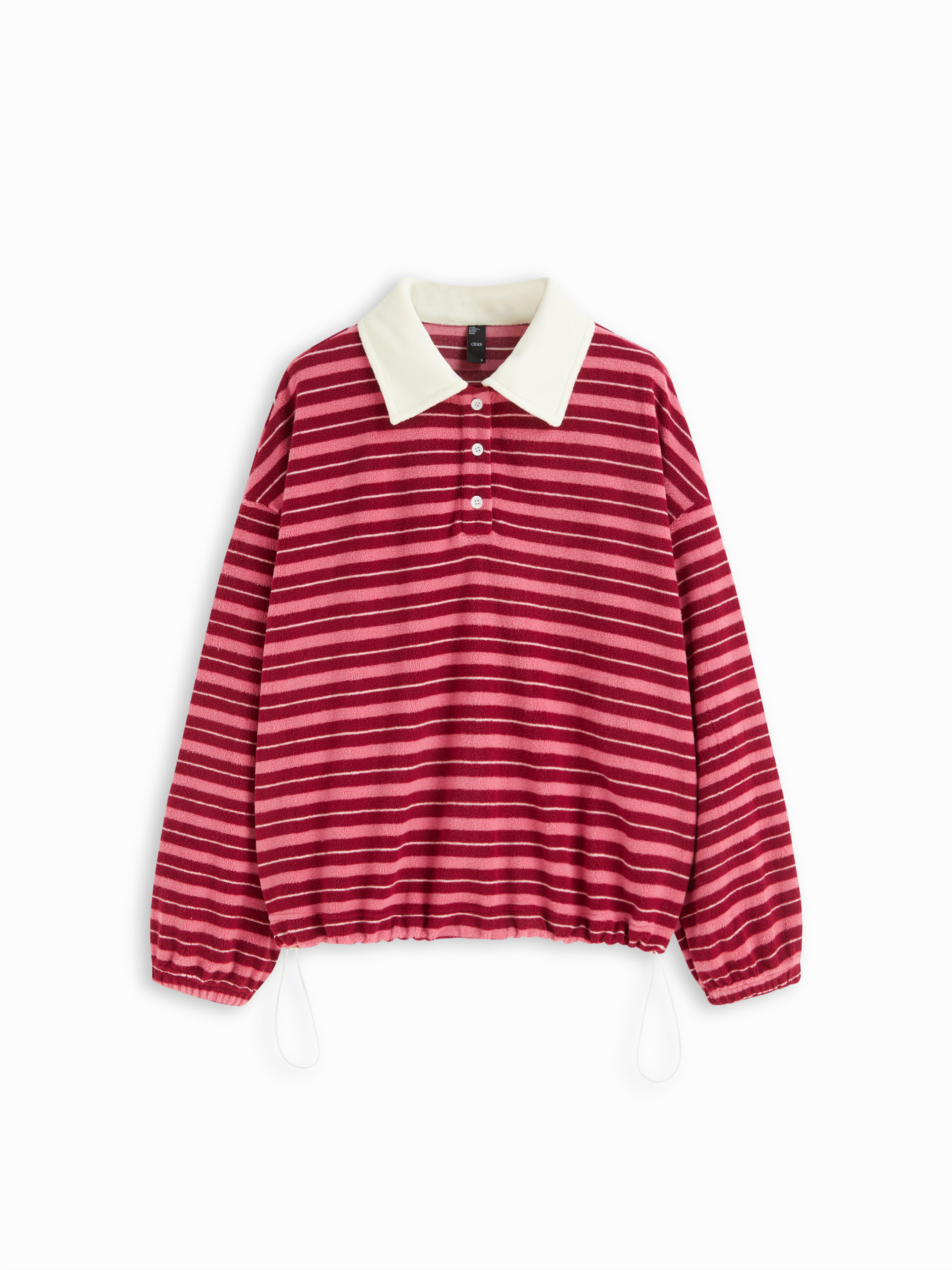 Fleece Fleece Polo Striped Drawstring Oversized Sweatshirt For Daily Casual | Cider