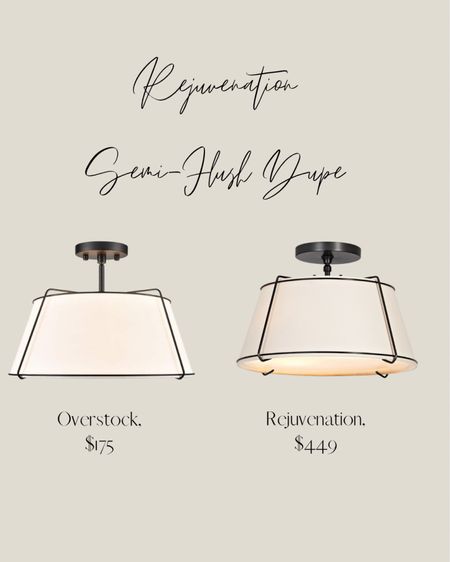 I have loved these Rejuvenation semi-flush and pendant lights for YEARS and I finally just came across a dupe on Overstock! Would be perfect for an entryway, laundry room, office, bedroom…!!!

The overstock version comes in brass or black with a white shade, while the Rejuvenation version is brass or black and has multiple shade options. 