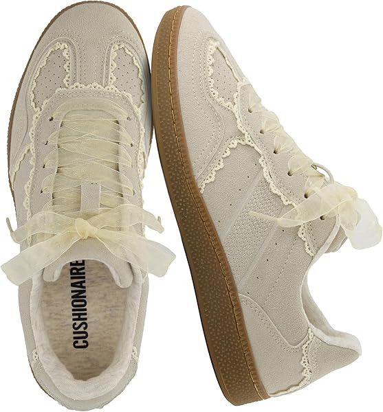 CUSHIONAIRE Belinda Women\u2019s Lace Detail Casual Sneakers \u2013 Elegant Ribbon Lace-Up Shoes ... | Amazon (US)