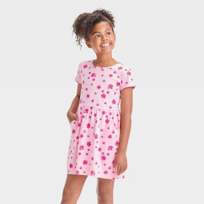 Girls' Short Sleeve Floral Valentine's Day Dress - Cat & Jack™ Medium Pink XXL | Target