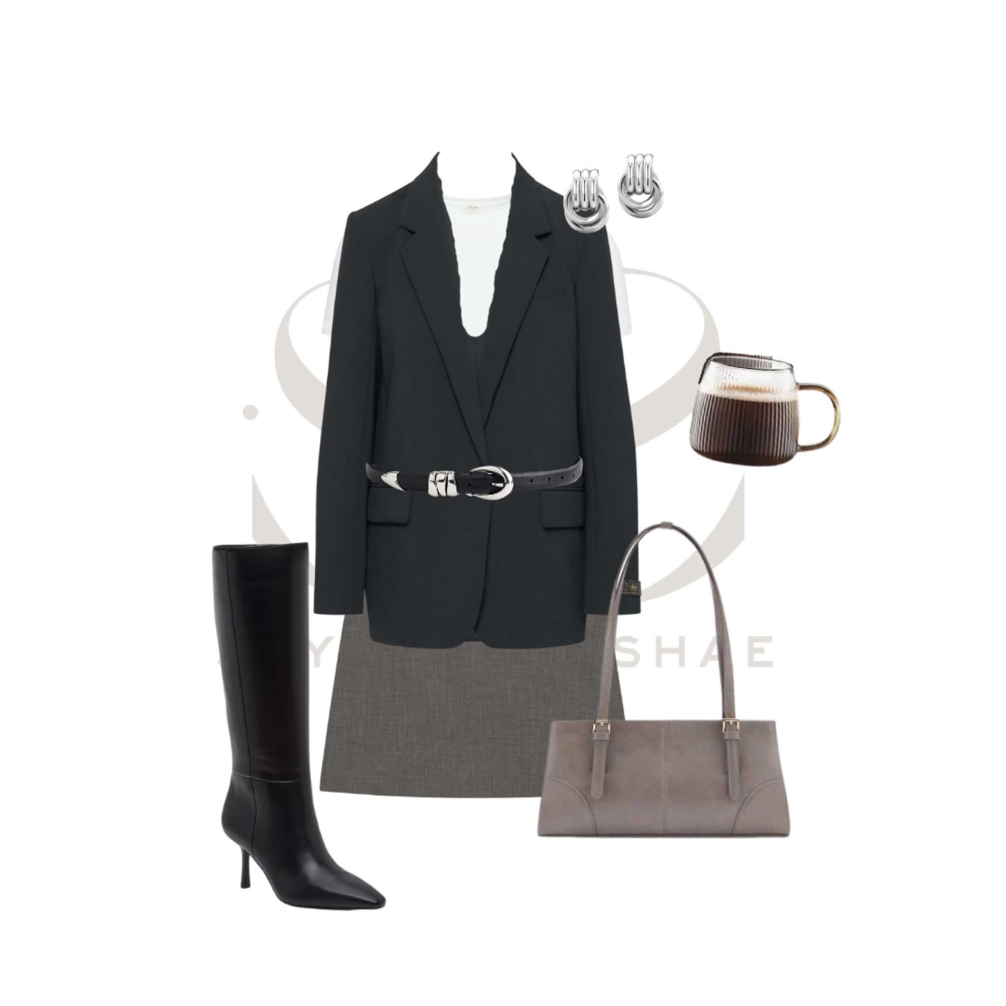 Aritzia Capsule Wardrobe; capsule wardrobe style; white button up, grey mini skirt, black blazer, loafers, suede bag

#LTKsalealert #LTKSeasonal #LTKstyletip