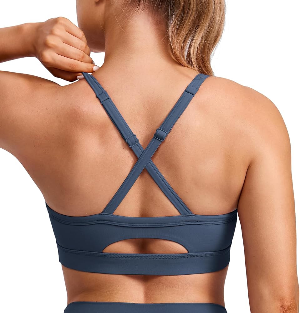 CRZ YOGA Butterlift Cut-Out Cross Back Sports Bras for Women - Medium Impact Adjustable Thin Stra... | Amazon (US)