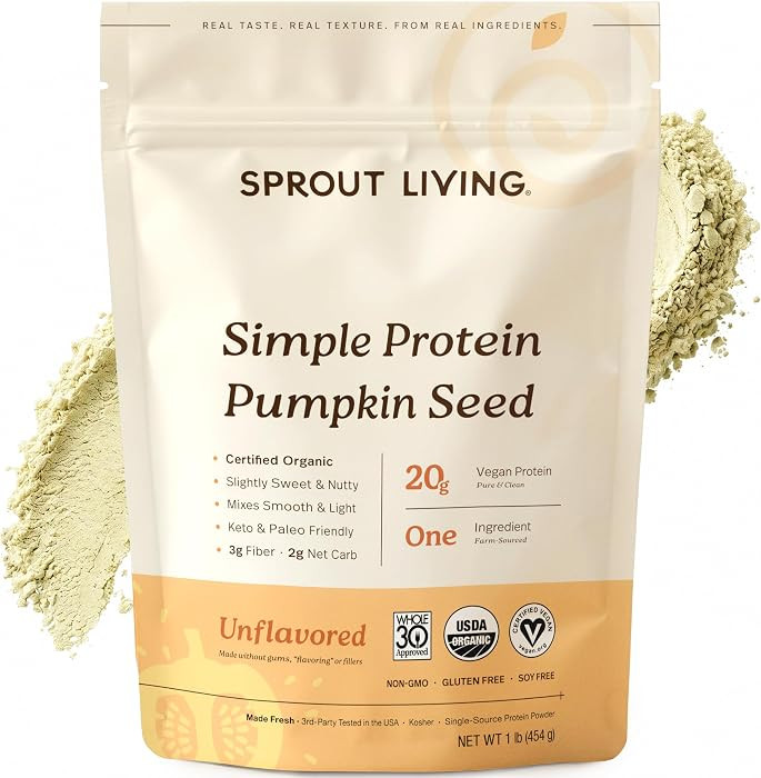 Sprout Living Organic Pumpkin Seed Protein Powder, Unflavored, 20 Grams of Plant Based Protein Po... | Amazon (US)