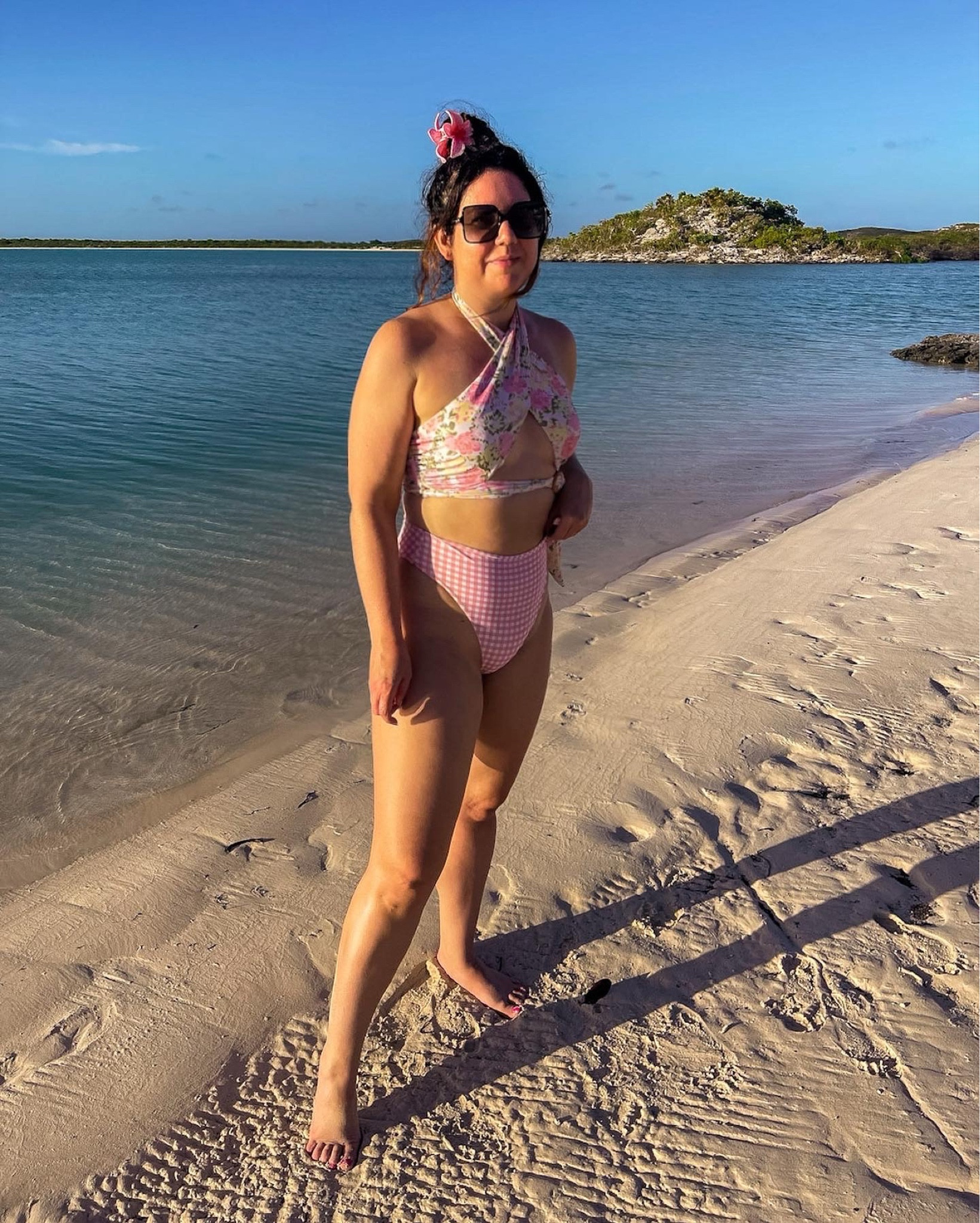 Two piece swimsuit, high waisted swimsuit, gingham swimsuit, swim, swimwear, pink swimsuit, flower hair clip 

#LTKSeasonal #LTKsalealert #LTKswim