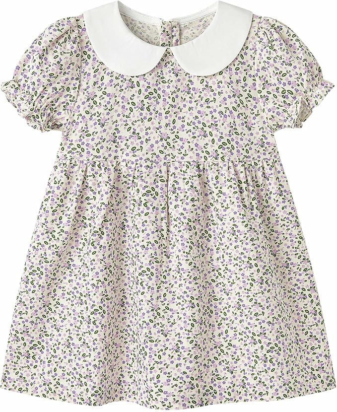 pureborn Baby Toddler Girl Woven Dress Short Sleeve Cotton Playwear Dresses 0-5T | Amazon (US)