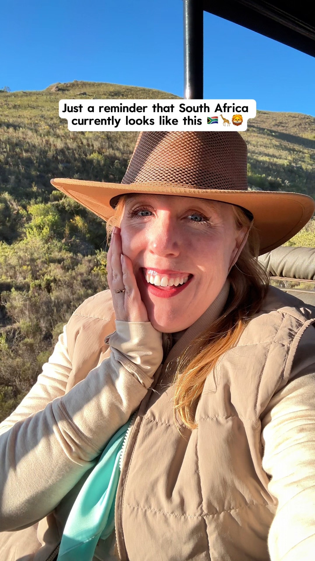 If South Africa isn’t on your travel bucket list yet… it will be after this 😍👇
 💜Follow @KatieOSheaAway to turn your bucket list into reality!

U.S. fall is springtime in South Africa and the weather is *perfect* - it was the best time to travel! 
 Golden sunsets on safari, rugged coastlines, turquoise water, mountains, lions (!!), and some of the most jaw-dropping scenery on earth.

It’s one of those destinations that surprises you in the best way — every single day feels like a different trip.

We went from snorkeling with seals on the coastline to a magical safari sunset. It felt like traveling through five countries in one day. 

📍What to add to your South Africa itinerary: ✔️ Safari - sunrise + sunset game drives = peak wildlife viewing 🦁 ✔️ Cape Town - Table Mountain, Camps Bay, Bo-Kaap, penguins at Boulders Beach 🐧 ✔️ Garden Route - coastal cliffs, beaches, and small towns along the drive 🚗 ✔️ Chapman’s Peak Drive - one of the most stunning roads in the world 🌄 ✔️ Winelands - wine tasting in Stellenbosch 🍷

💡Tips for planning a South Africa trip: – Give yourself at least 8–12 days to experience safari + Cape Town – Book safari lodges early - the best ones fill fast – Weather can flip quickly - bring layers, especially on the coast and safari  – Rent a car for the Garden Route or go on a tour - it’s the easiest way to explore – Safari drives mean early mornings… but SO worth it 🫶

📌 Save this for your South Africa planning - it’s one of the most unforgettable trips we’ve ever done.

🫶SHARE with someone you want to visit with!! 
 💬 Comment “DEALS” for our FREE Flight Deals Mini-Guide to find a great deal to South Africa! ✈️

💜Follow @KatieOSheaAway for all the specific details you need to plan your dream trips!

#SouthAfricaTravel #GardenRoute #CapeTown #Safari #AfricanSafari #BucketListTravel #AdventureCouple #WildlifePhotography safari outfits | safari hat | safari gear 


#LTKActive #LTKTravel #LTKMidsize