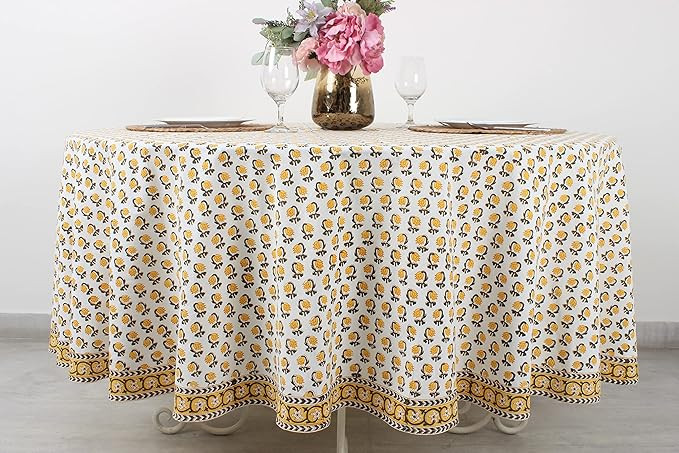 Ridhi tablecloth round 60 inch Fuchsia 100% Cotton Hand Block Print Floral Table Cloth for Kitche... | Amazon (US)