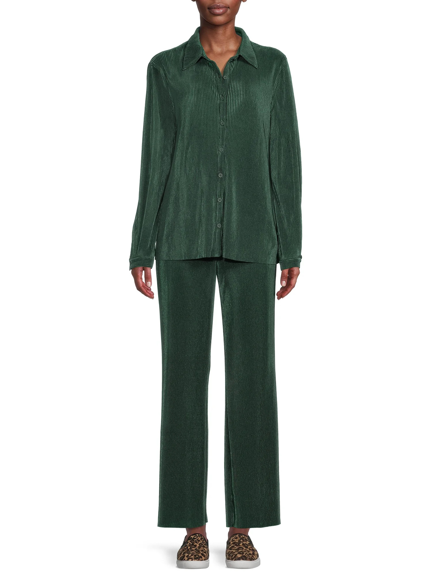 Nine.Eight Women's and Women's Plus Plisse Pleat Shirt and Pants Set, 2-Piece, Sizes XS-4X | Walmart (US)