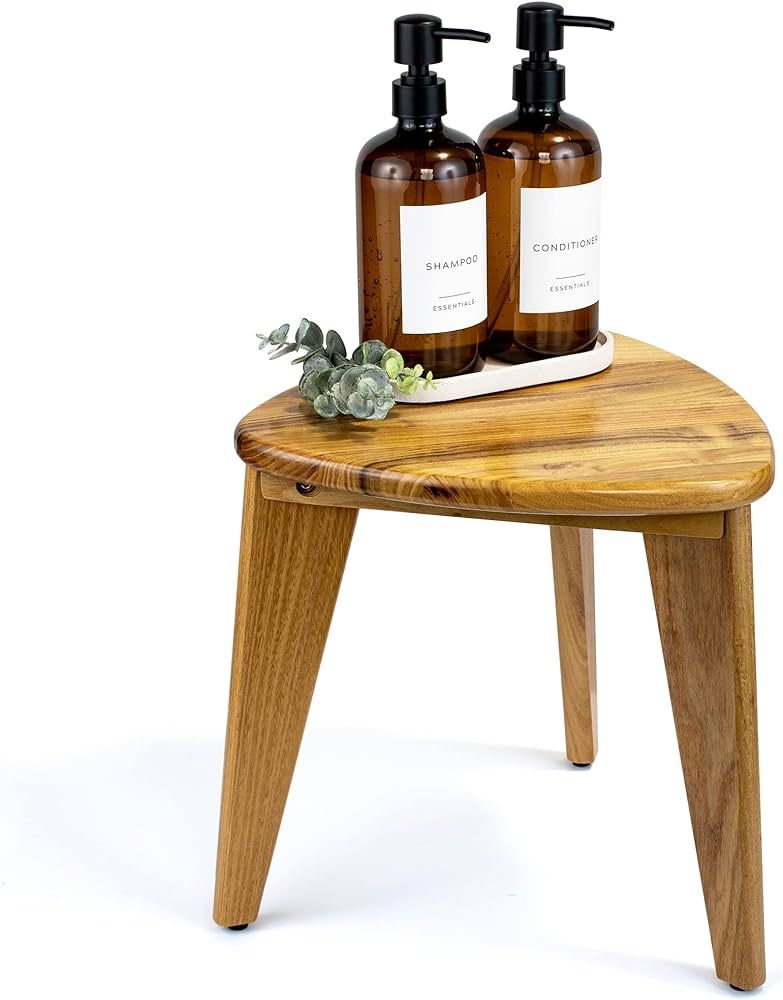 Beautiful Teak Shower Stool and Foot Rest for Shaving Legs - Sturdy Wooden Seat Fits Nicely into ... | Amazon (US)