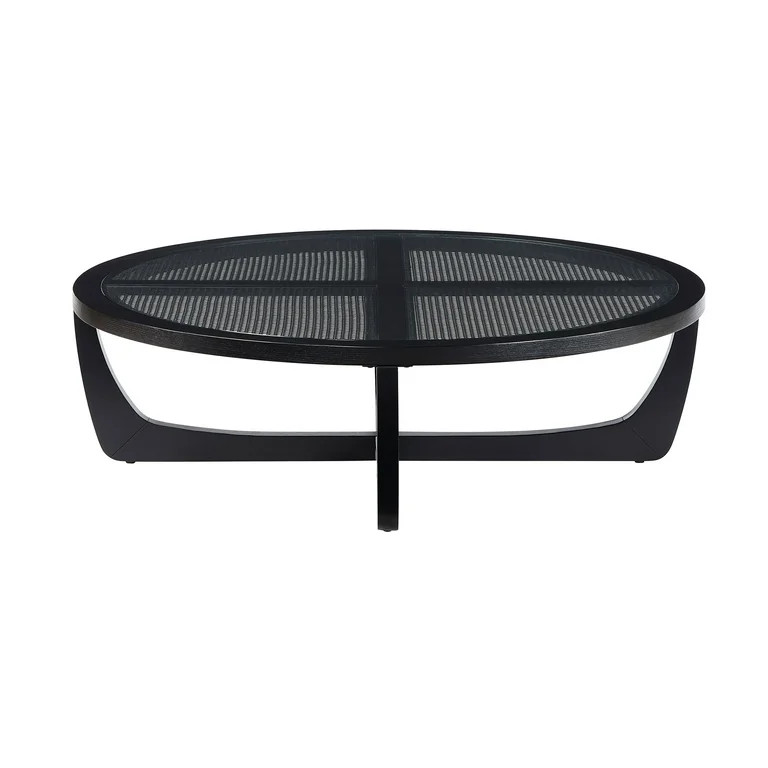 Beautiful by Drew Barrymore Round Rattan and Glass Top Coffee Table, Black | Walmart (US)