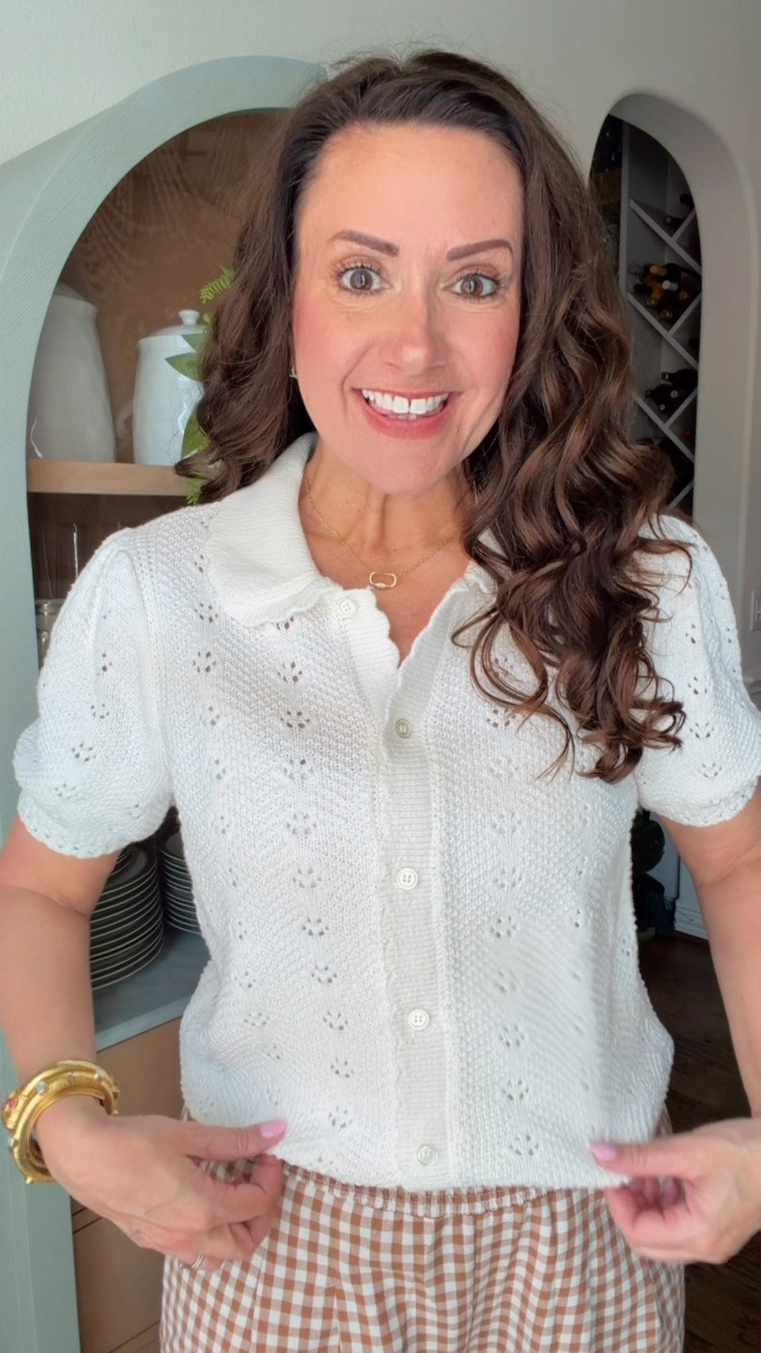 The details on this Walmart sweater😍 Wearing a small. 
Wearing a medium in the gingham pant. 
.


#LTKSeasonal #LTKOver40 #LTKootd