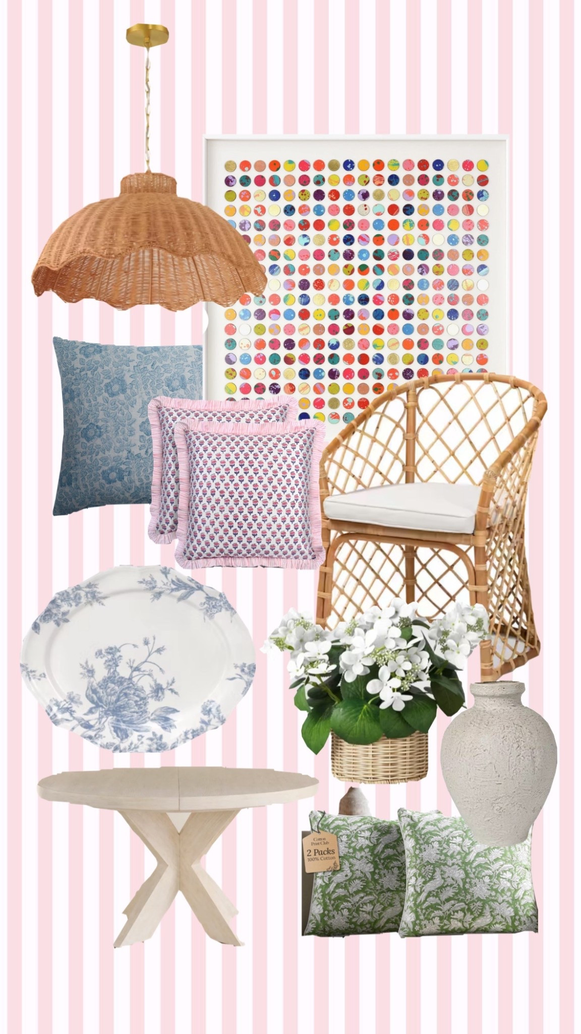 Colorful Home Decor, Wicker Chairs, Colorful Pillows, Ceramic Plates 

#LTKHome