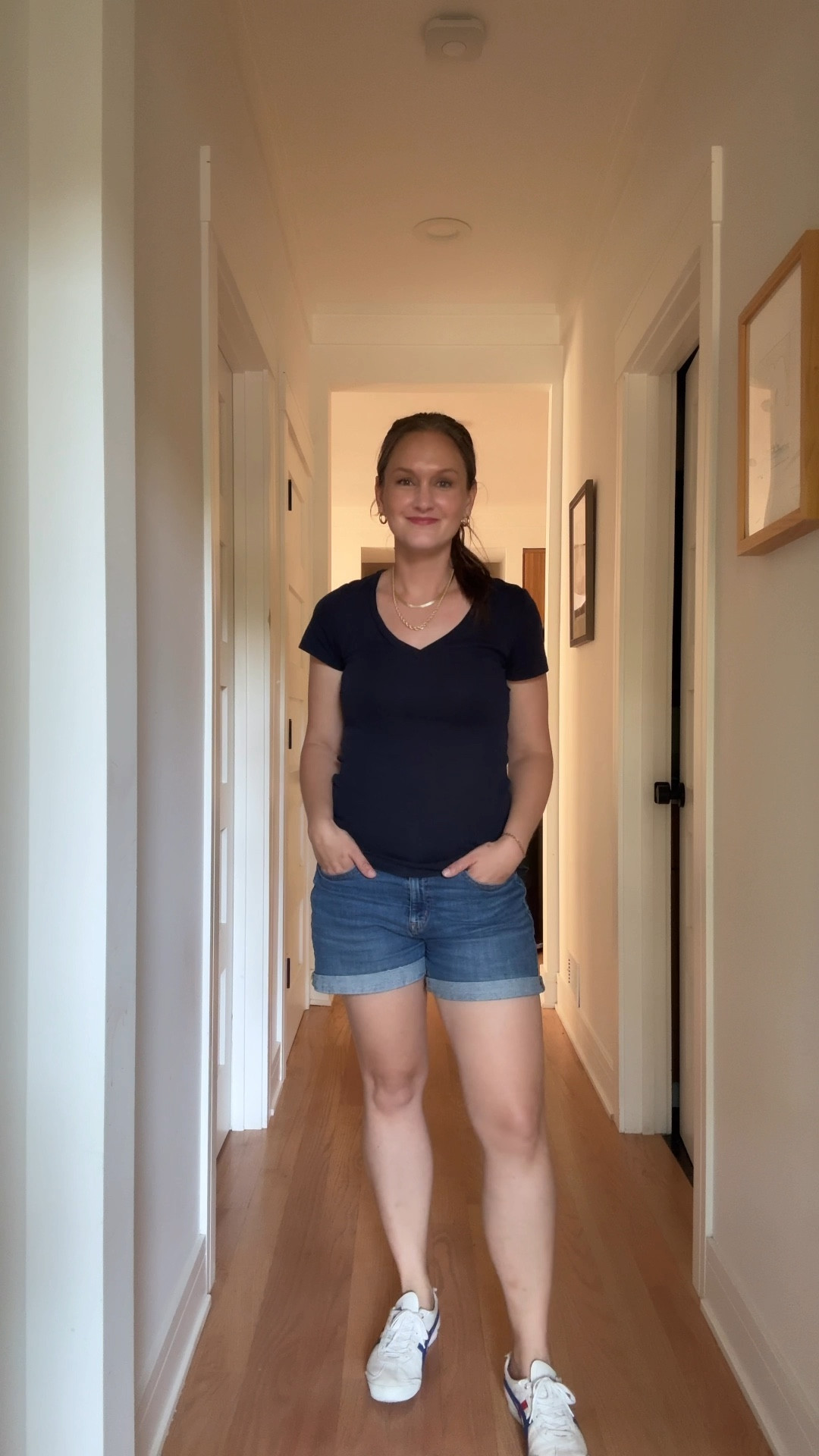 On a Wednesday in July, when Chicago issued a heat advisory that could practically melt sidewalk chalk, this cool stay-at-home city mom embraced summer survival in denim shorts, a navy tee, and her go-to sneakers—with a little sparkle courtesy of her gold hoops, signature herringbone chain, graduated rope necklace, and ever-growing stack of permanent bracelets. The day began with a telehealth appointment before they braved the heat (and the sunblock battle) for music class, where Miles joyfully swirled scarves to the beat with his toddler crew. An impromptu lunch with mom friends and their littles turned into a much-needed midday laugh fest, followed by a quick stop to shop before heading home for naptime grading and, let’s be honest, a desperately needed shower—because nothing says summer quite like sweating through your necklaces before noon. All in time to gear up for a breezy Friend of a Mom dinner later that evening.

#LTKStyleTip #LTKFamily #LTKPetite