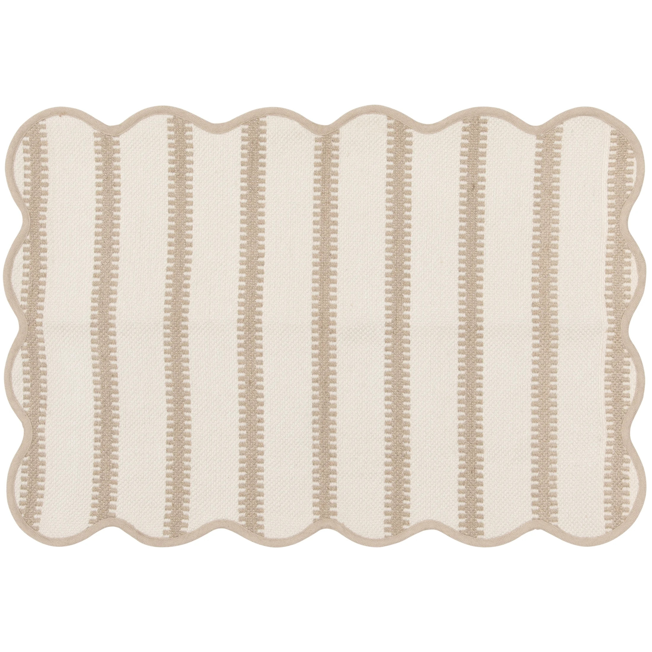 Mainstays by Becky G. & Alejandra Polyester Scallop Layering Rug, Papyrus Beige Stripe, 24" x 36" | Walmart (US)