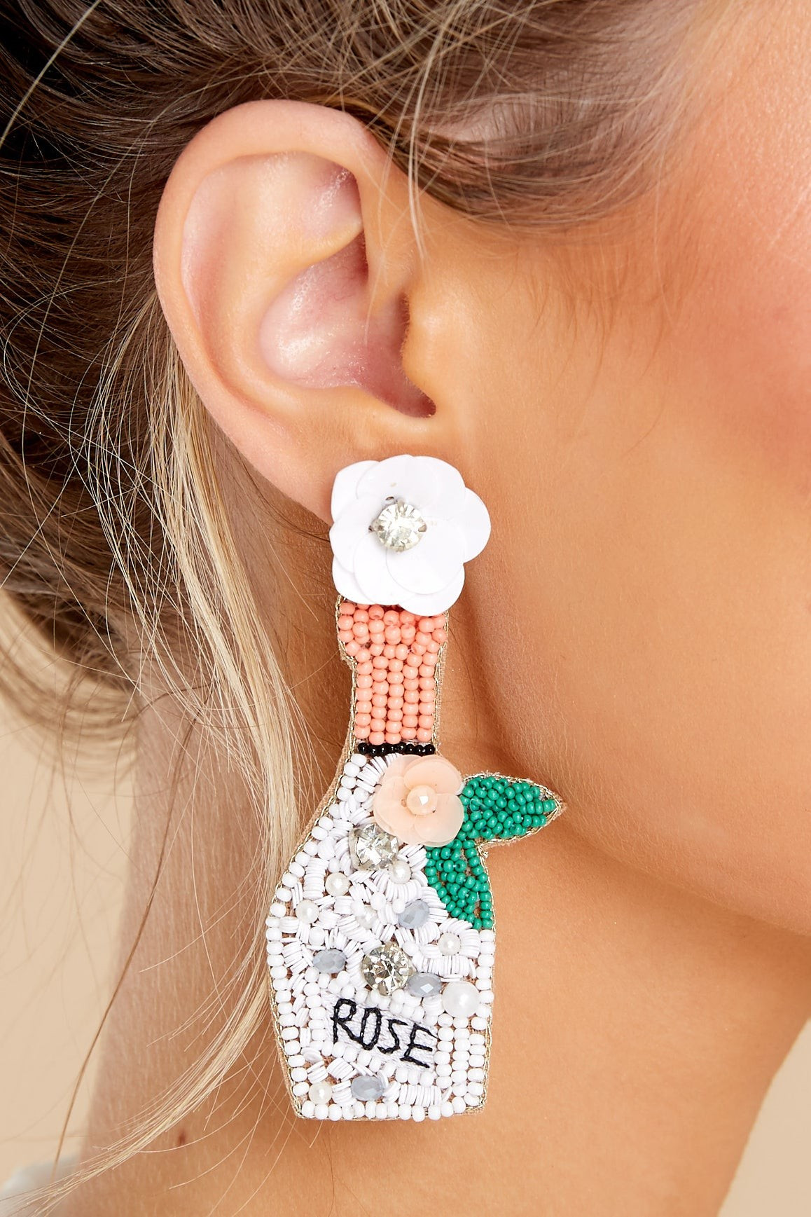 Smell The Rosé White Beaded Earrings | Red Dress 