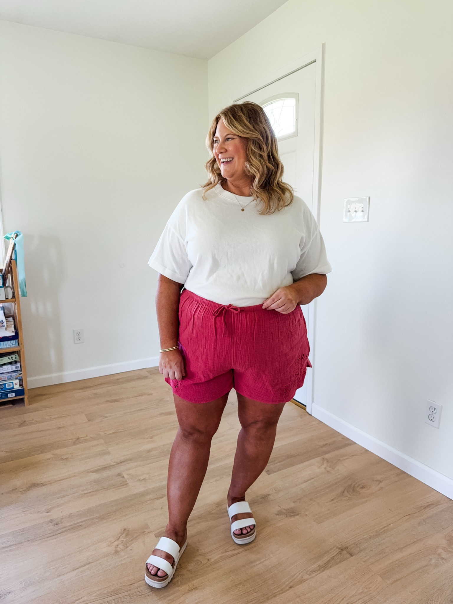 Wearing an XL in my white tee (great basic tee with a looser fit) and an XXL in my shorts.

#LTKSeasonal #LTKBump #LTKMidsize