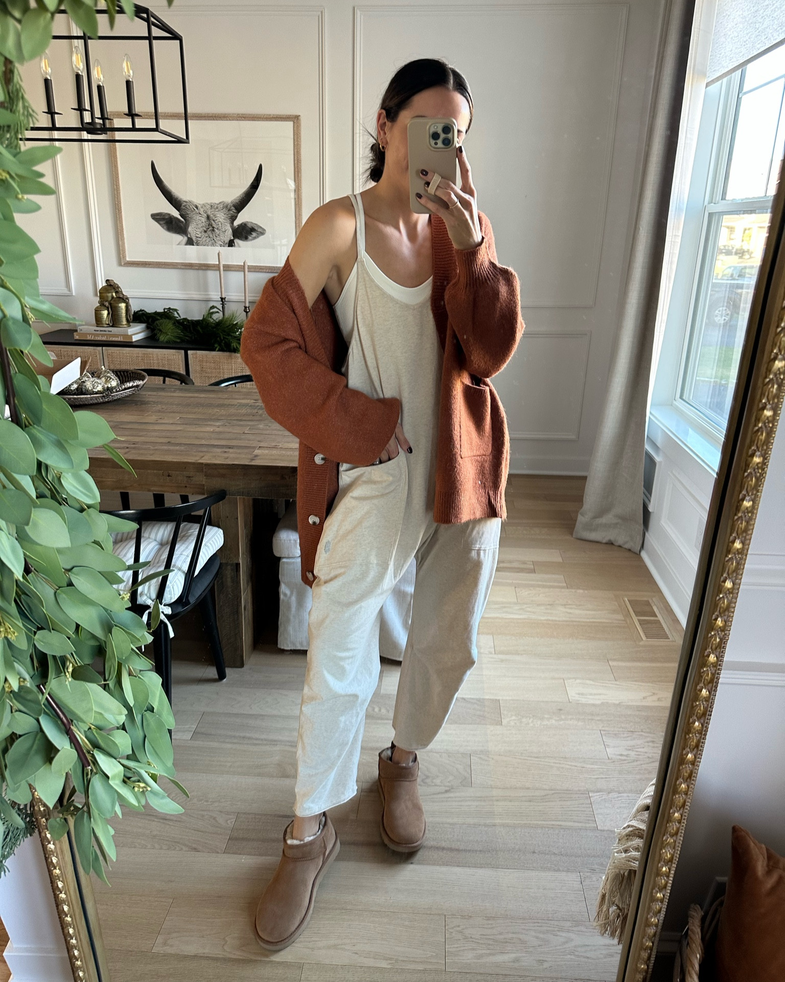 Cardigan: true to size (S/M) 
Onesie: sized down to XS 
Ultra mini uggs: size down if between three 

#LTKSeasonal #LTKshoecrush #LTKGiftGuide