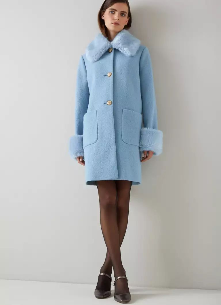 Esme Pale Blue Italian Wool Faux Fur Coat | L.K. Bennett (UK)