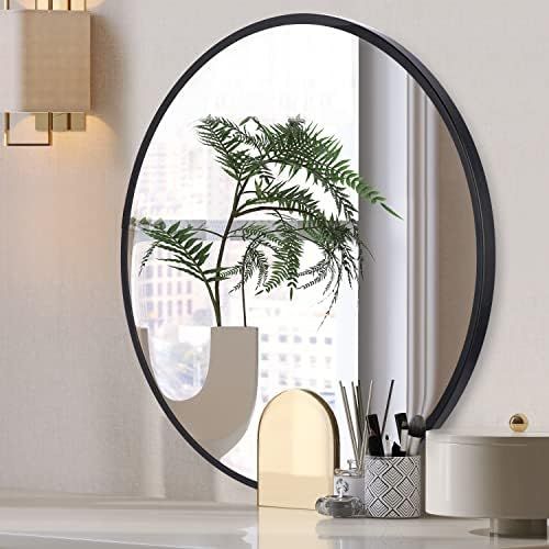 Black Round Mirror, 24inch Circle Mirror, Round Wall Mirror Deco with Black Metal Frame, Perfect ... | Amazon (US)