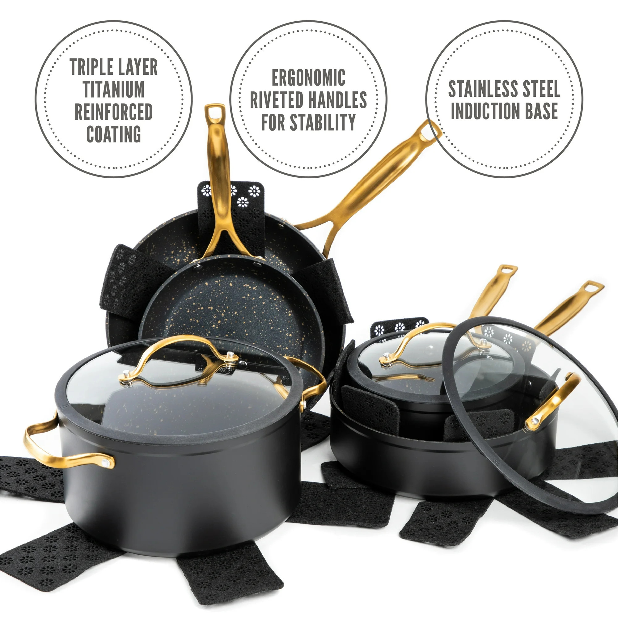 Thyme & Table Non-Stick 12 Piece Gold Pots And Pans Cookware Set | Walmart (US)