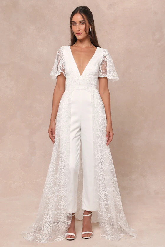 Immaculate Love White Mesh Embroidered Cape Jumpsuit | Lulus