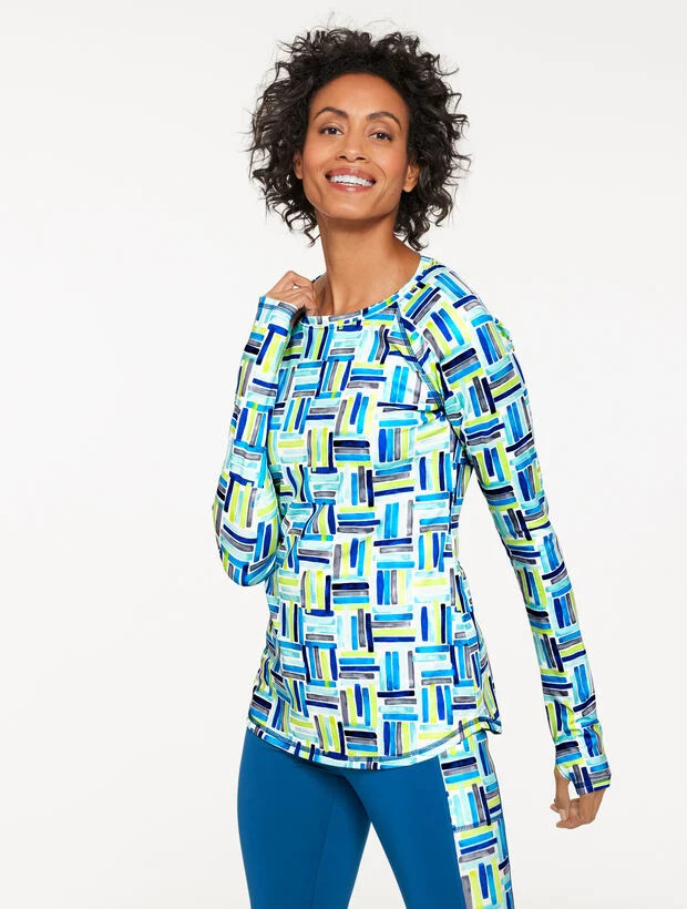 Sport Fleeceback Crewneck Tee - Watercolor Geo | Talbots