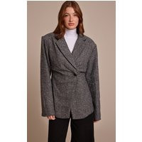 Grey Herringbone Gathered Cinched Waist Blazer | PrettyLittleThing UK