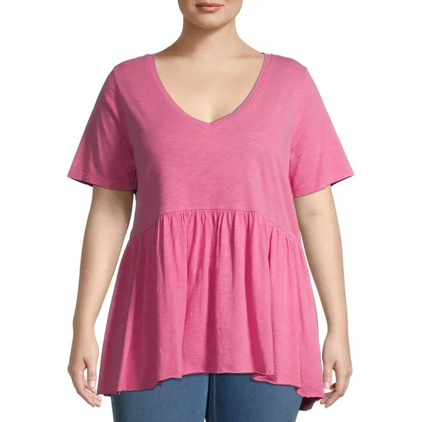 Terra & Sky Women's Plus Size V-Neck Babydoll T-Shirt | Walmart (US)