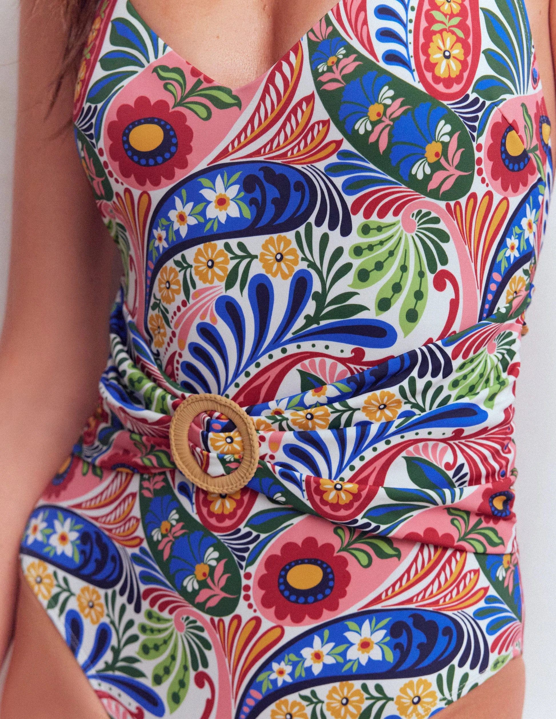 Sorrento Hoop Sash Swimsuit-Multi, Enchanted Paisley | Boden (US)
