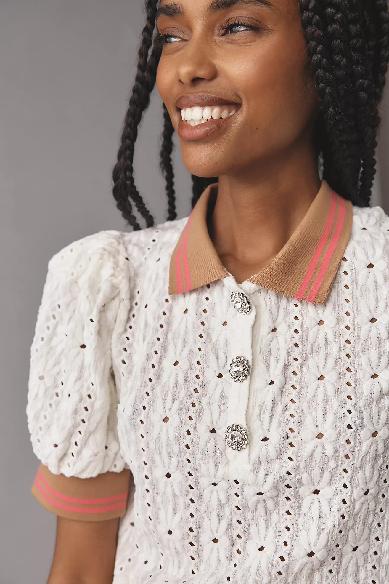 Maeve Puff-Sleeve Lace Polo Top | Anthropologie (US)