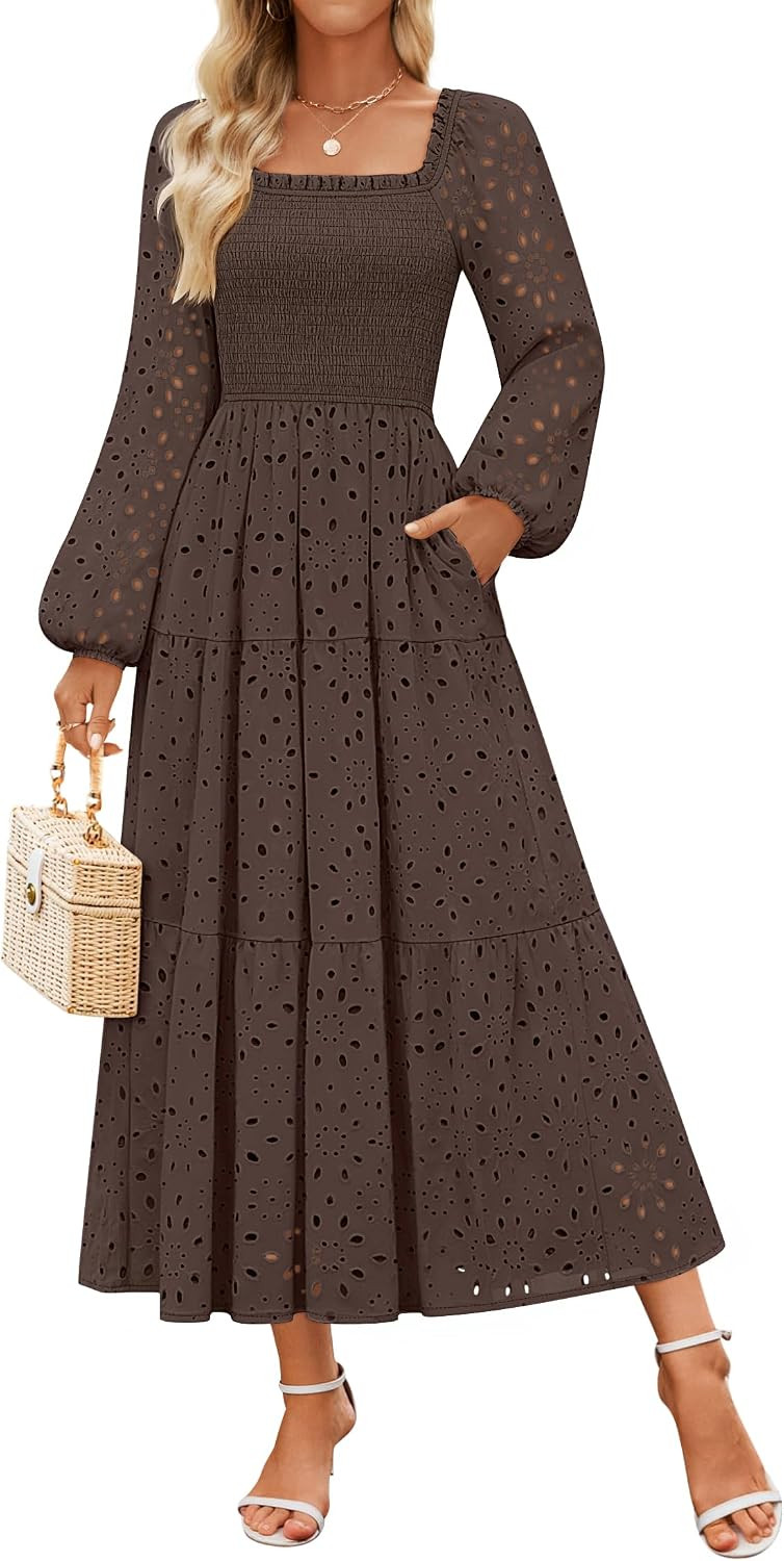 ZESICA Women's Eyelet Long Sleeve Maxi Wedding Guest Dresses | Amazon (US)