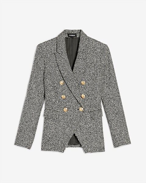 Double Breasted Boucle Houndstooth Blazer | Express