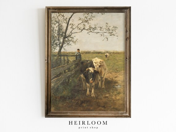 Antique Cow Painting  Farmhouse Wall Art  Vintage Prints  | Etsy | Etsy (US)
