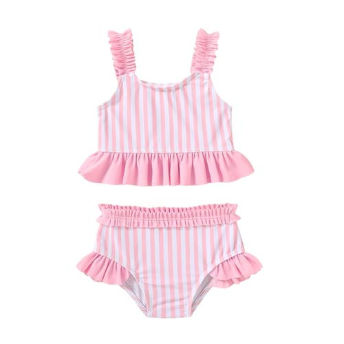 Happy Town Baby Infant Swimsuit Girl Toddler Bathing Suit Girl Summer Beach Bikini Tankini 2-Piece Swimwear 3-24 Months 2t-5t(18-24 Months,Pink-and-White Stripes) | Amazon (US)