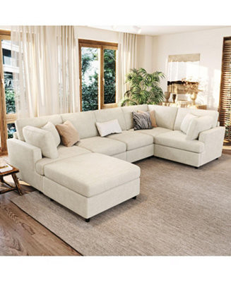 Streamdale U-Shaped Sectional Sofa with Movable Ottoman, 6-Piece Chenille Sofa Set | Macy's