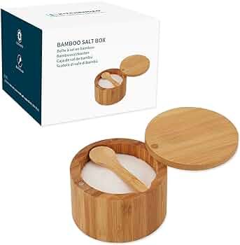 KITCHENDAO Bamboo Salt Cellar Bowl Box Container with Built-in Spoon, Elegant Kitchen Salt Dish H... | Amazon (US)