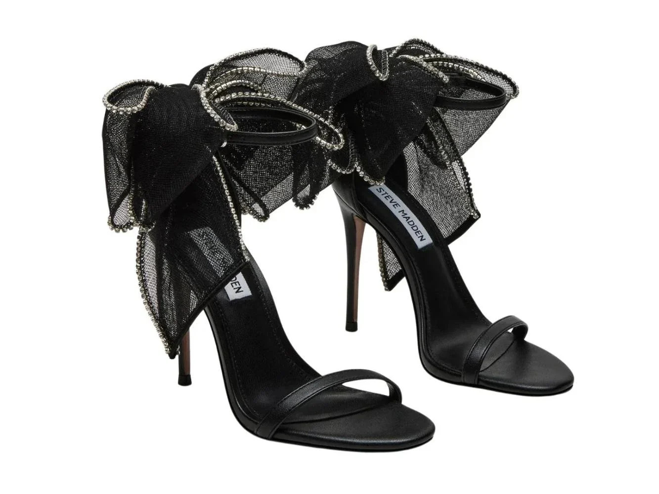 Women's Steve Madden Benni Sandals Black Bow Embellished Stiletto Heel GAL696 | Shop Simon