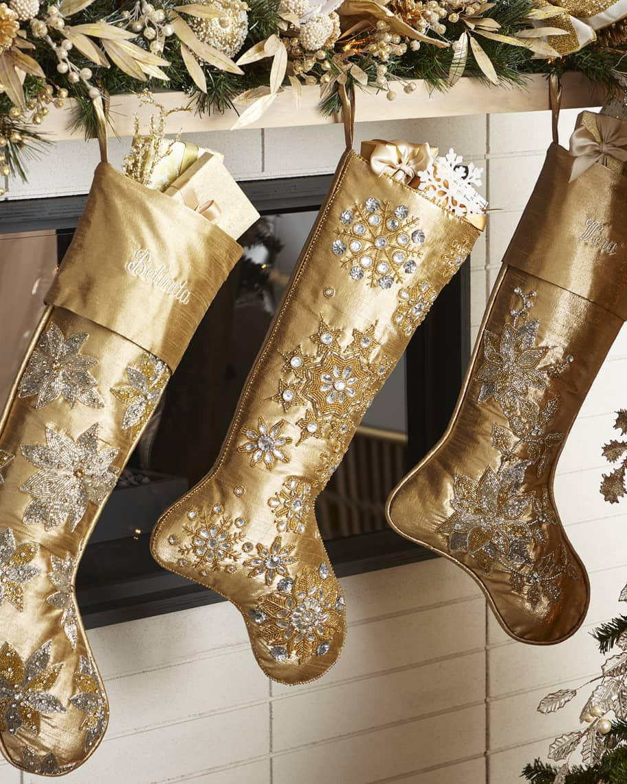 D. Stevens Metallic Dupion Beaded Floral Stocking | Neiman Marcus