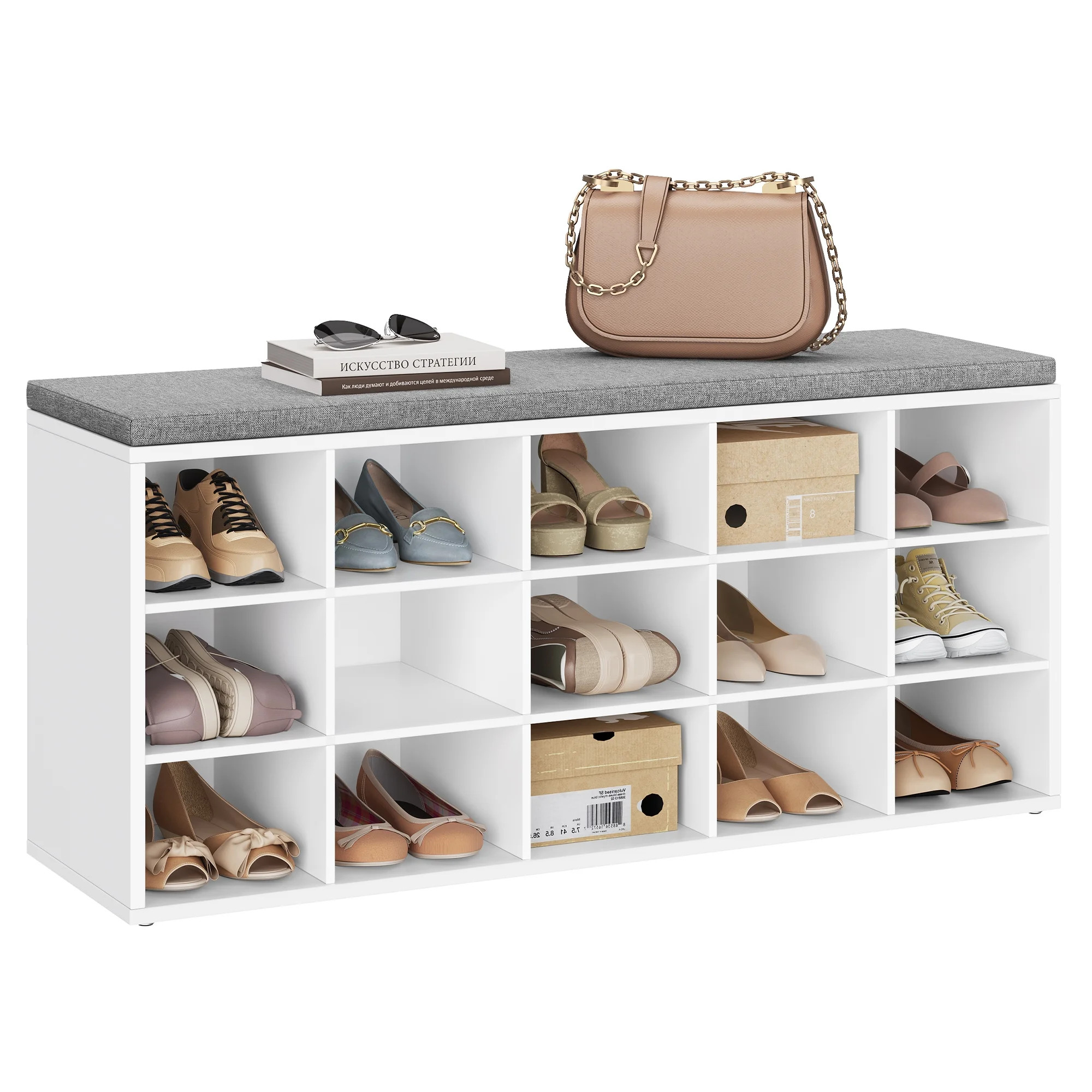 VASAGLE Shoe Rack Bench with Cushion 15 Compartments Sturdy Storage Bench Sturdy Shoes Bench for ... | Walmart (US)