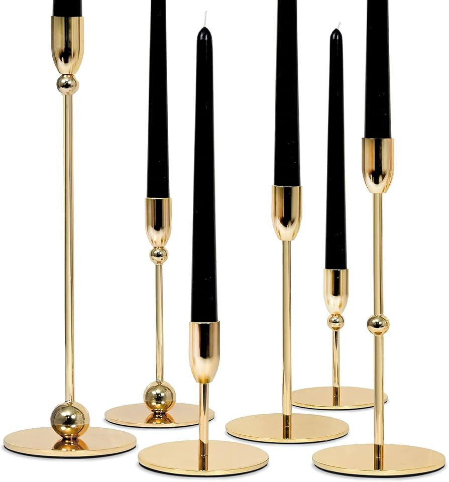 VROOMIUM Candlestick Holders - 6 Pcs Metal Gold Candle Stick Holders Set for Table Centerpiece, S... | Amazon (US)