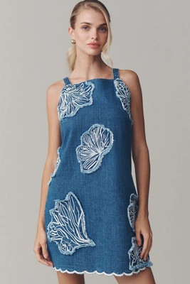 Maeve Sleeveless Embroidered Denim Mini Dress | Anthropologie (US)