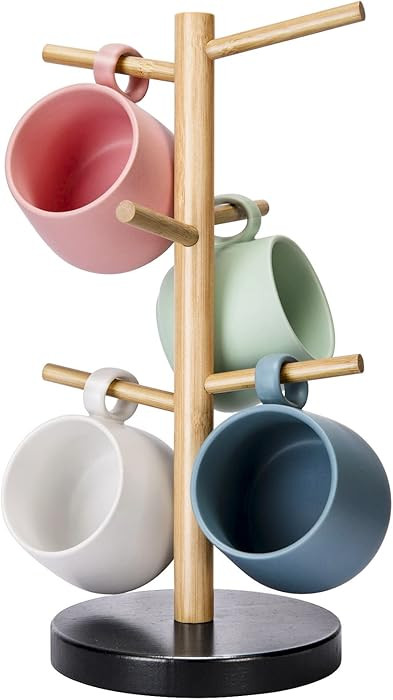 Wisuce Bamboo Mug Holder Tree, Thicker Base Coffee Cup Holder Stand for Counter, Mug Rack with 6 ... | Amazon (US)
