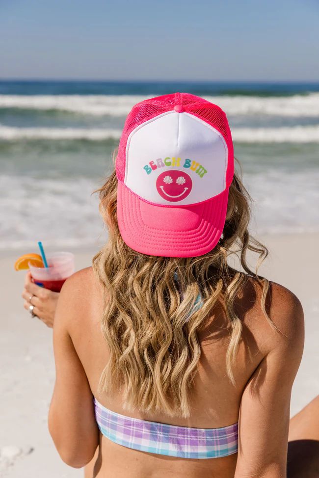 Beach Bum White And Pink Trucker Hat Tori X Pink Lily | Pink Lily