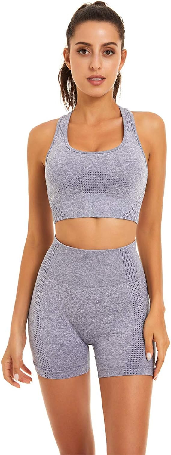 Toplook Women Seamless Yoga Workout Set 2 Piece Outfits Gym Shorts Sports Bra | Amazon (US)