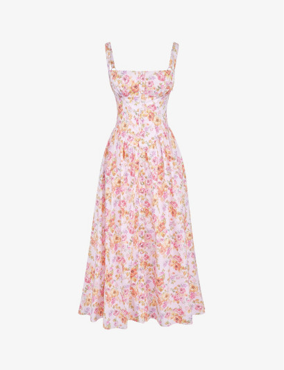 House OF CB Womens Pink Print Tatiana Floral-print Cotton-blend Midi Dress L | Selfridges