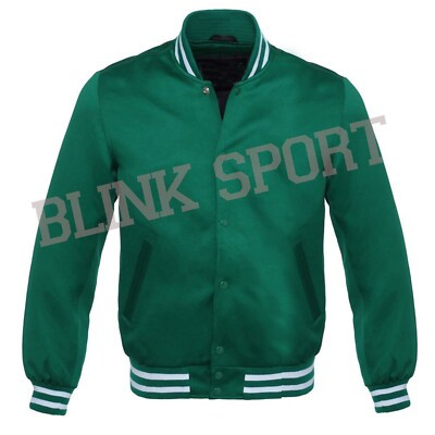 New Men's Varsity Letterman baseball Green  Bomber Style All  Satin Jacket | eBay US